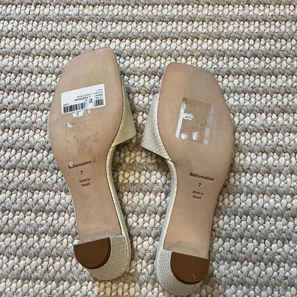 Reformation Christina Heeled Sandal in Almond Snake Emboss - Picture 6 of 7